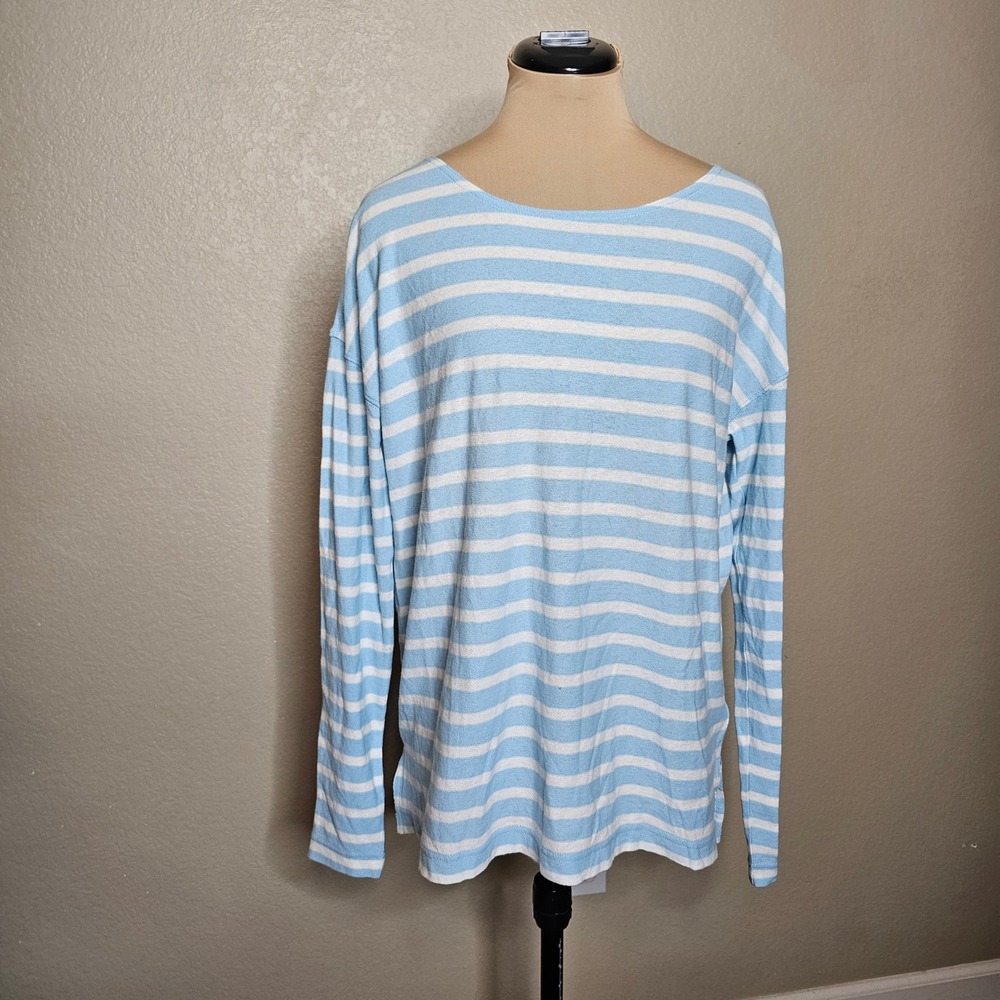 J.Crew Womens Blue White Striped Long Sleeve top drop shoulder Small